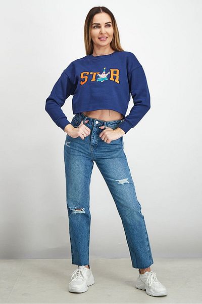 Don't Call Me Jennyfer Women Crew Neck Long Sleeve Graphic Sweatshirts, Navy