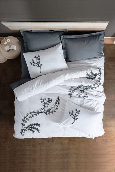 Cotton Box Σετ Παπλωματοθήκη Διπλό Κεντημένο Ranforce Ivy Grey