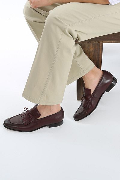 CassidoShoes Burgundy Leather Tassel Detailed Leather Injection Sole Men's Classic Shoes 023-40410