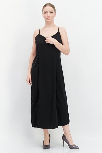 French Connection Women Plain Satin Midi Dress, Black
