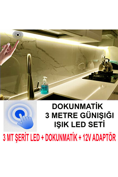 ELEKTROLED MUTFAK DOLABINA DOKUNMATİK DİMMERLİ ŞERİT LED SETİ 3  METRE GÜNIŞIĞI