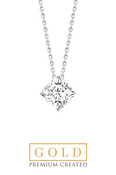 So CHIC... Beyaz Altın Sertifikalı Premium Created Taşlı 42 Cm Asscher Kesim Tektaş Kolye