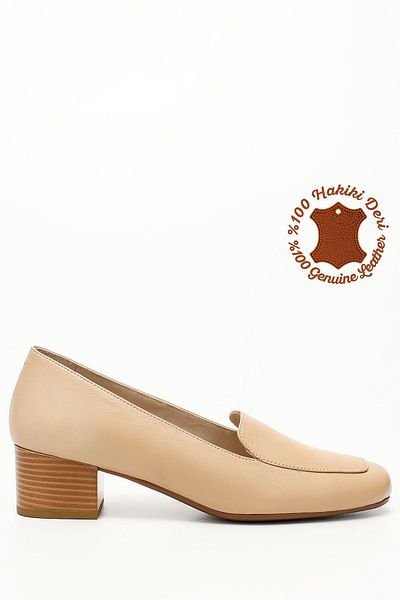 GÖNDERİ(R) Women/Girls Nude Blunt Toe Short Thick Heeled Genuine Leather Shoes