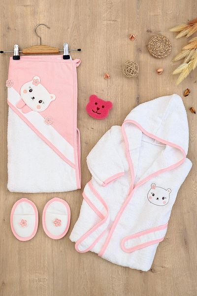 Sitilin Luxury Baby Girl Bathrobe and Towel Set - 100% Cotton, 0-2 Years Stl6791