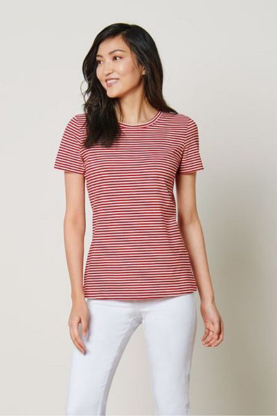 Tchibo Women Round Neck Short Sleeves Stripe T-shirt, Red