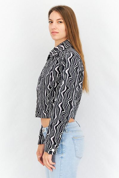 Don't Call Me Jennyfer Women Abstract Print Motor Jacket, Black