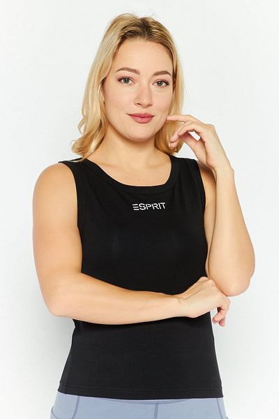 Esprit Women Round Neck Sleeveless Brand Logo Tank Top, Black