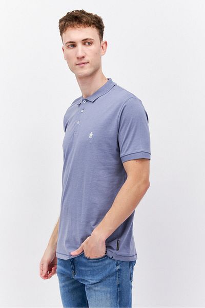 French Connection Men Regular Fit Brand Short Short Sleeve Polo Shirt, Light Blue