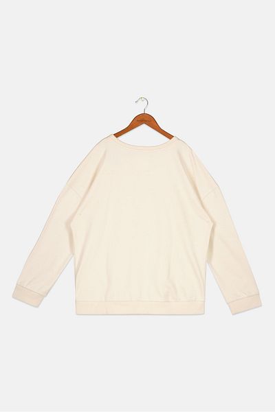 Tchibo Kids Girl Round Neck Long Sleeves Embellished Sweatshirt, Beige