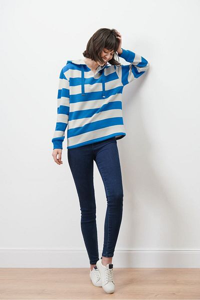 Tchibo Women Hooded Long Sleeves Stripe Sweatshirt, Blue