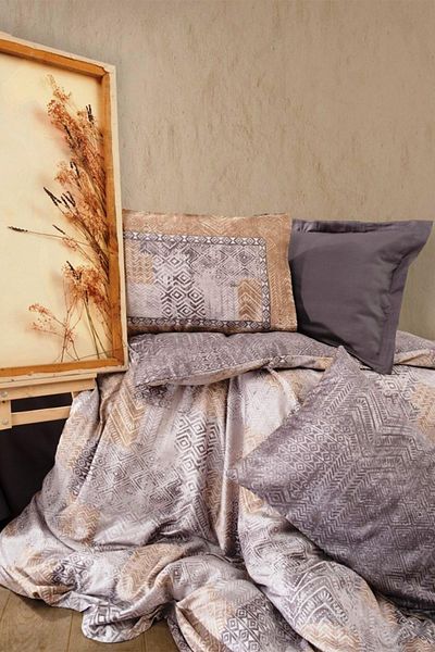 Cotton Box Satin Line Double Duvet Cover Set Amentes Gray