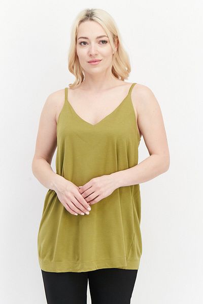 Esprit Women V-Neck Sleeveless Pain Tank Top, Olive