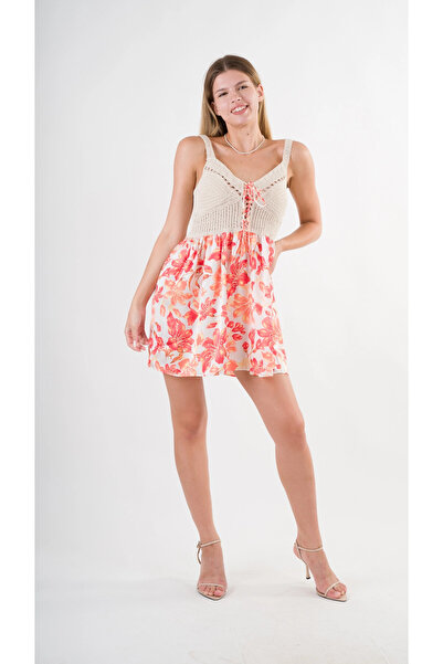 hazelin Oranj Satin Mini Dress - Rope Tied, Openwork Model, HZL24S-YY250