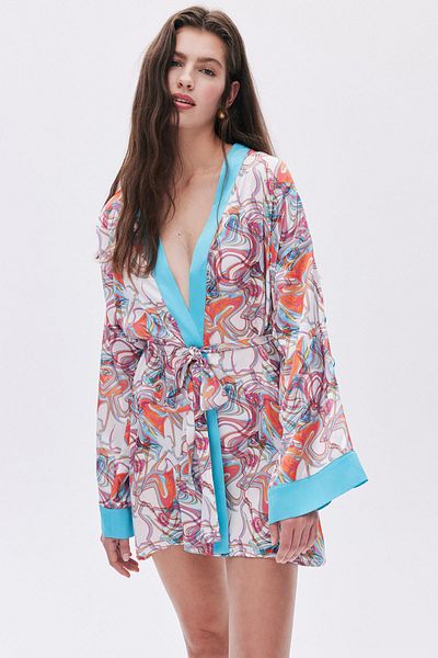 Feu De Elu Rochie scurtă din satin cu model Leyiza / Kimono
