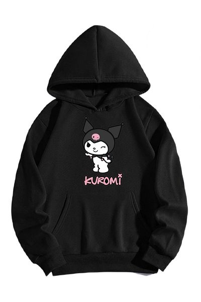 NoVibe Hanorac cu glugă cu imprimeu Kuromi pentru fete - Hanorac cu glugă 100% bumbac