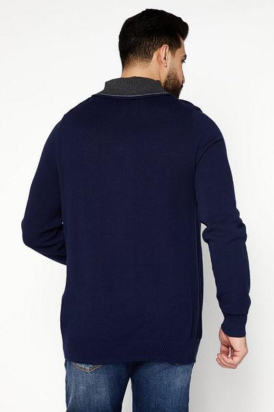 Club Room Men High Neck Half Zip Knitted Sweater, Navy Blue