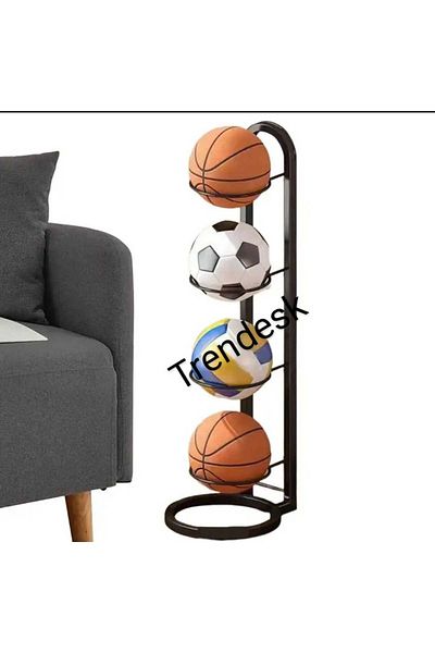 TRENDESK Black Metal Football and Basketball Ball Stand - 90 cm 3412