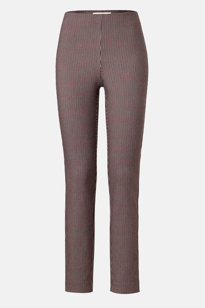 Tchibo Women Slim Fit Jacquard Straight Leg Pants, Red Combo