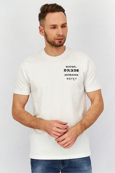 Diesel Men Crew Neck Short Sleeve Graphic Print T-shirt, White