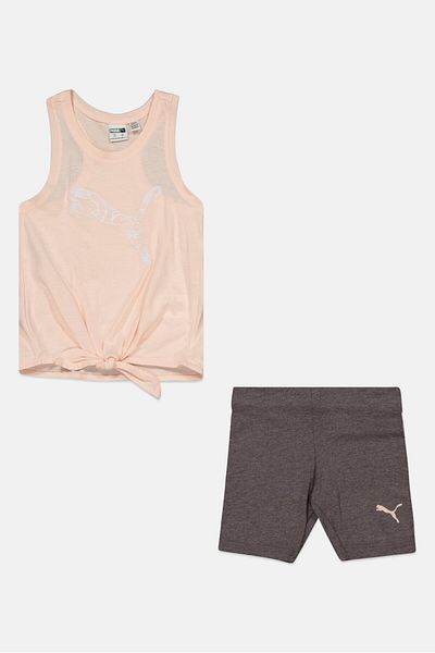 Puma Toddlers Girl 2 Pc Brand Logo Tee And Shorts Set, Grey