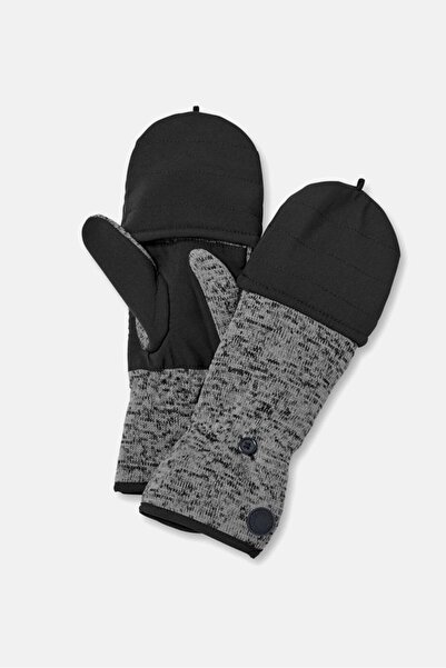 Tchibo Knit Fleece Folding Mittens Gloves, Black and Grey