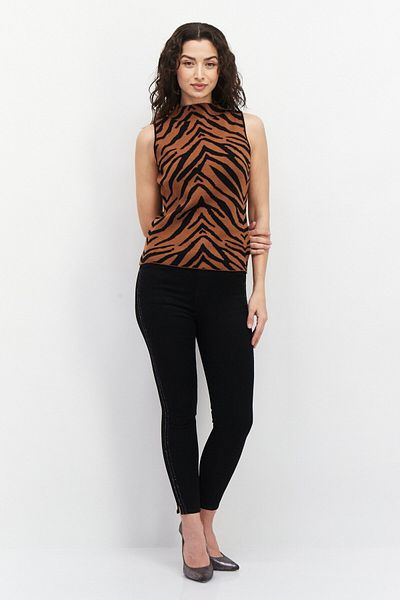 Carmen Marc Valvo Women Mock Neck Sleeveless Top, Brown