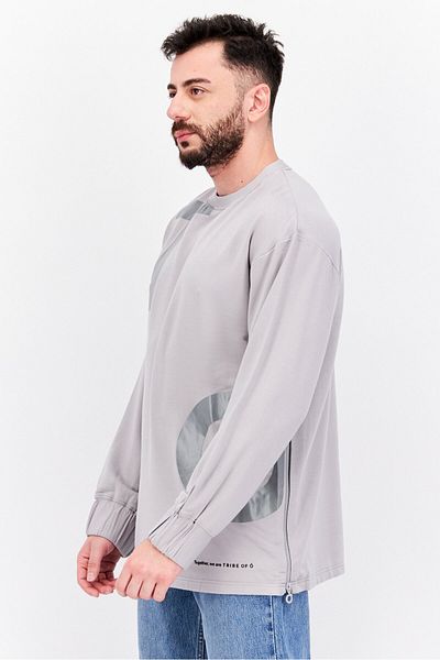 Tribe of 6 Men Crew Neck Long Sleeves Brand Logo Sweatshirt, Grey