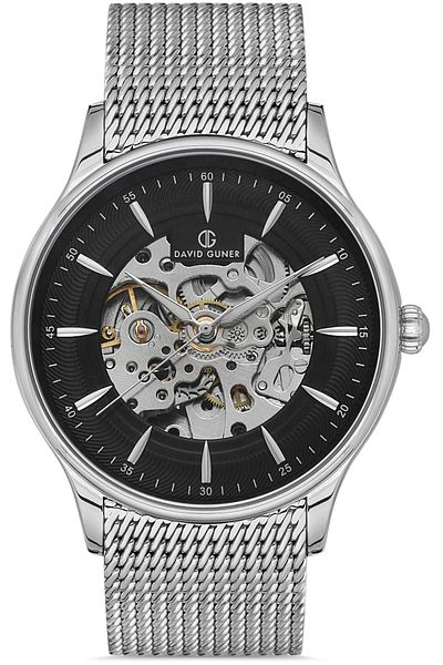 DAVID GUNER Silver Coated Black Dial Men's Wristwatch Dg-8244Gc-A2