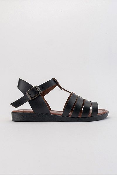 Ccway Sandale de damă cu 4 țevi piele neagră