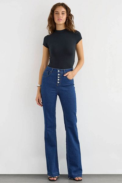 Hiccup Pantaloni de jeans cu talie înaltă, cu detaliu cu nasturi