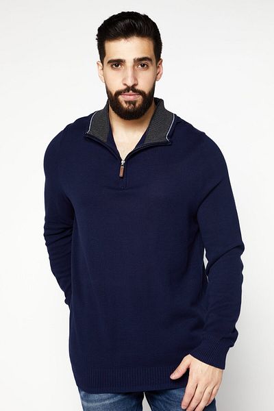 Club Room Men High Neck Half Zip Knitted Sweater, Navy Blue