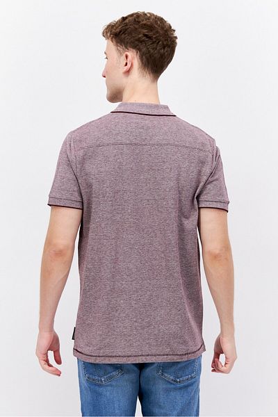 French Connection Men Regular Fit Brand Logo Short Sleeve Polo Shirts, Maroon Heather