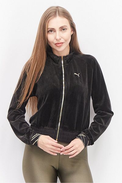 Puma سترة تدريب نسائية رياضية بأكمام طويلة وشعار العلامة التجارية، باللون الأسود