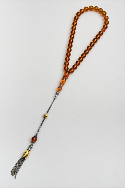 So CHIC... Doğal Kehribar Taşlı Siyah Rodyum Kaplama Gümüş 28 Cm Tesbih