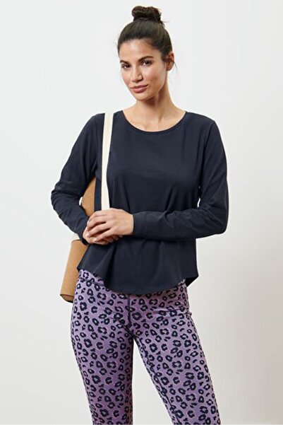 Tchibo Women Round Neck Long Sleeve Plain Top, Navy