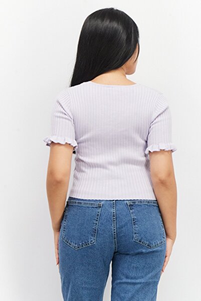 Monki Women Textured Short Blouse, Light Purple
