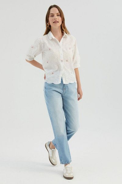 Hiccup Κέντημα λουλουδιών με κοντομάνικο casual crop πουκάμισο