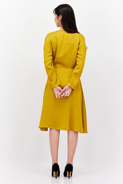 Tommy Hilfiger Women Solid Midi Casual Dress, Mustard