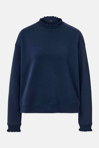 Tchibo Women Mock Neck Long Sleeves Plain Sweatshirts, Navy
