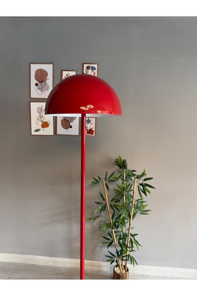 Bamyum Kırmızı Lambader Modern Dekoratif Metal Hol Kütüphane Çalışma Odası Zemin Lamba 170 Cm Kablo