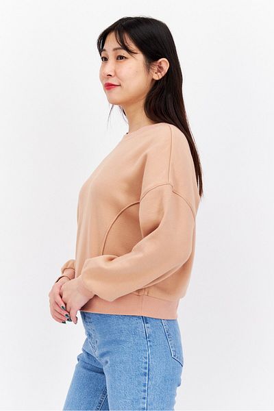 Etam Women Round Neck Long Sleeve Plain Sweatshirt, Brown