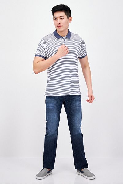 Threadbare Men Regular Fit Stripe Short Sleeve Polo Shirt, Blue
