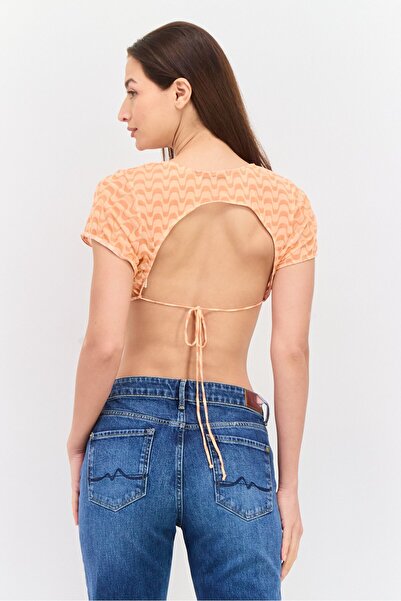 Dippin' Daisy's Women Boat Neck Short Sleeve Allover Top, Peach