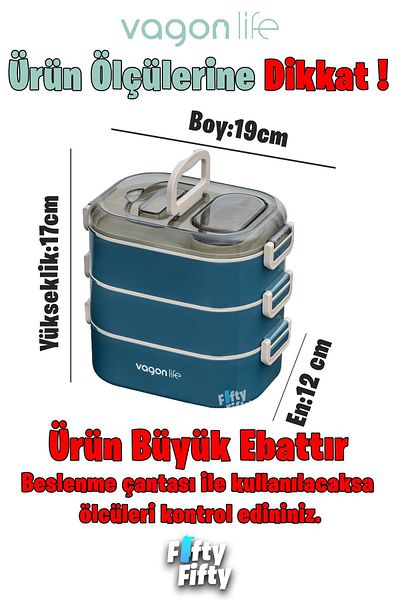 Vagonlife 1450 ml 3 Layer Steel Bento Lunch Box - New Generation Lunch Box (Can Be Used 2 Layers) - Fflbox708