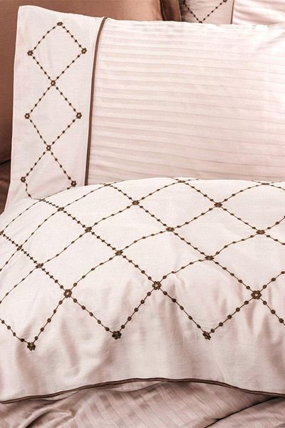 Cotton Box Σετ Παπλωματοθήκη Διπλό Κεντημένο Σατέν - Afra Beige