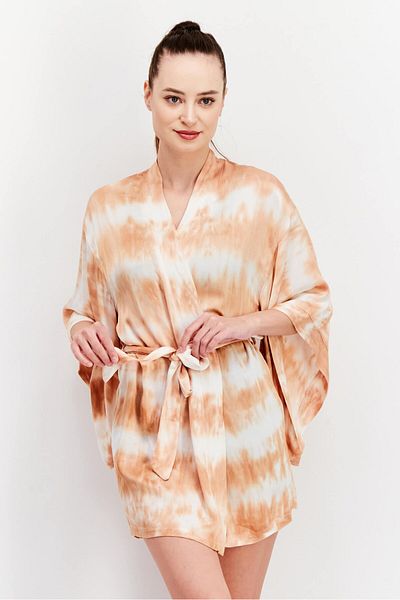 Etam Women Tie Dye Short Sleeve Sleepwear Dress, Brown