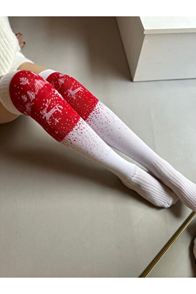 EREN STYLE Дълги плетени новогодишни чорапи с тема Честита Нова Година (55 CM)