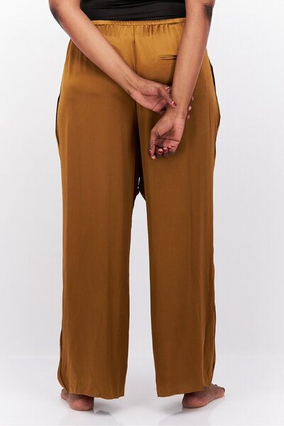 Vince Women Satin Drawstring Pajamas, Brown