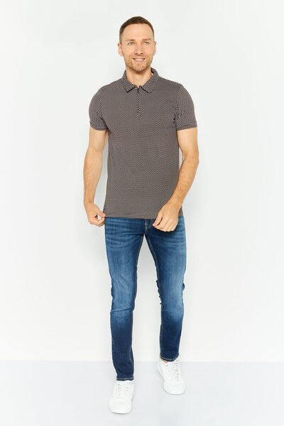 Threadbare Men Regular Fit Short Sleeve All Over Printed Polo Shirt, Brown