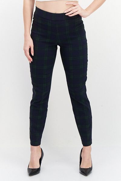 Tchibo Women Slim Fit Plaid Dress Pants, Green Combo